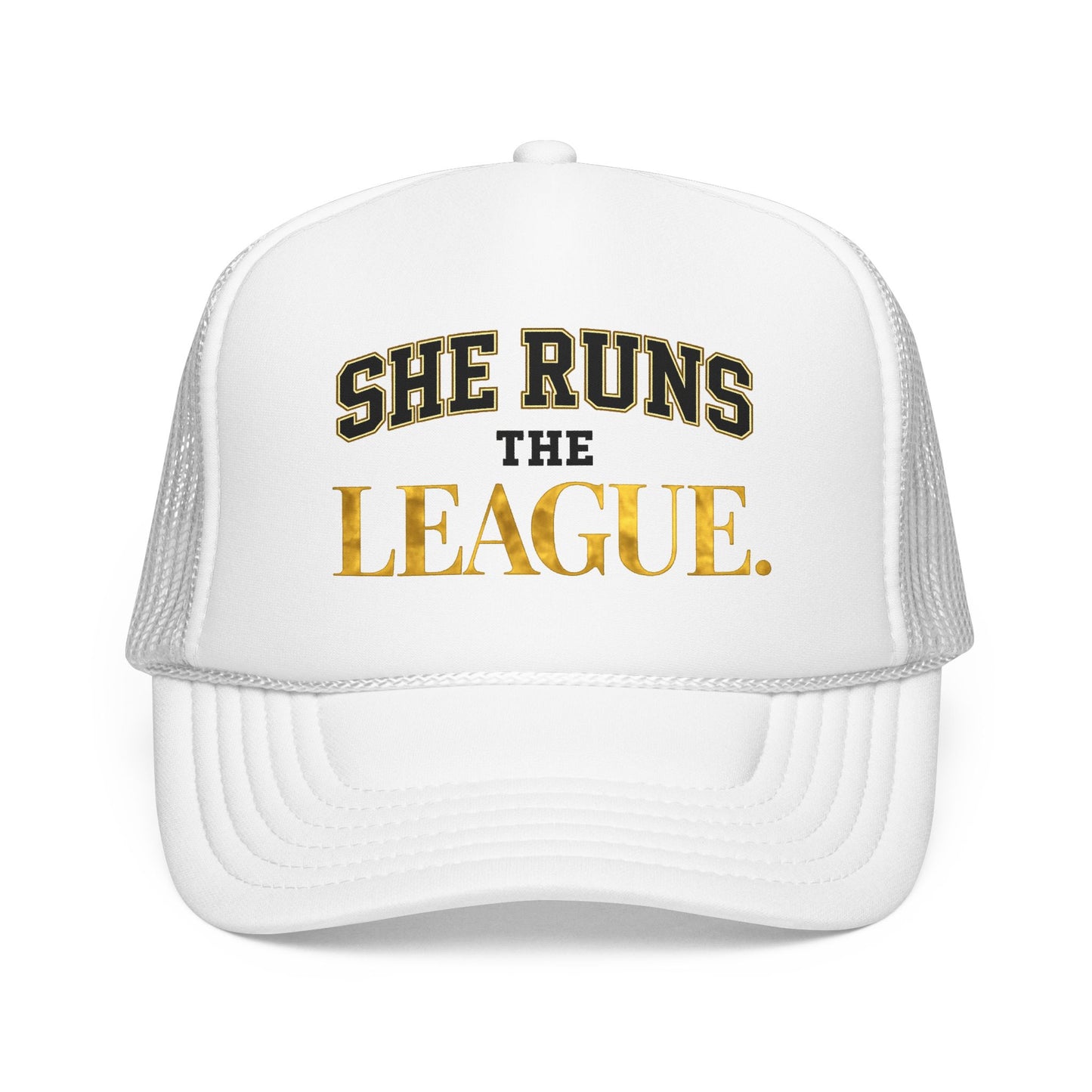 She Runs The League Foam Trucker Hat