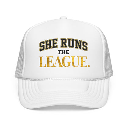 She Runs The League Foam Trucker Hat