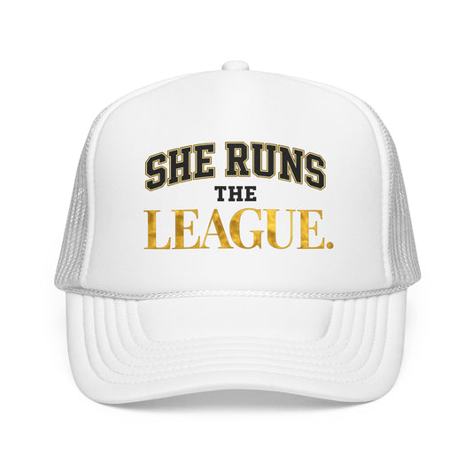 She Runs The League Foam Trucker Hat