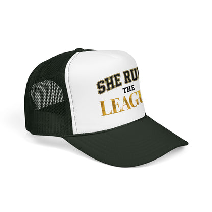 She Runs The League Foam Trucker Hat