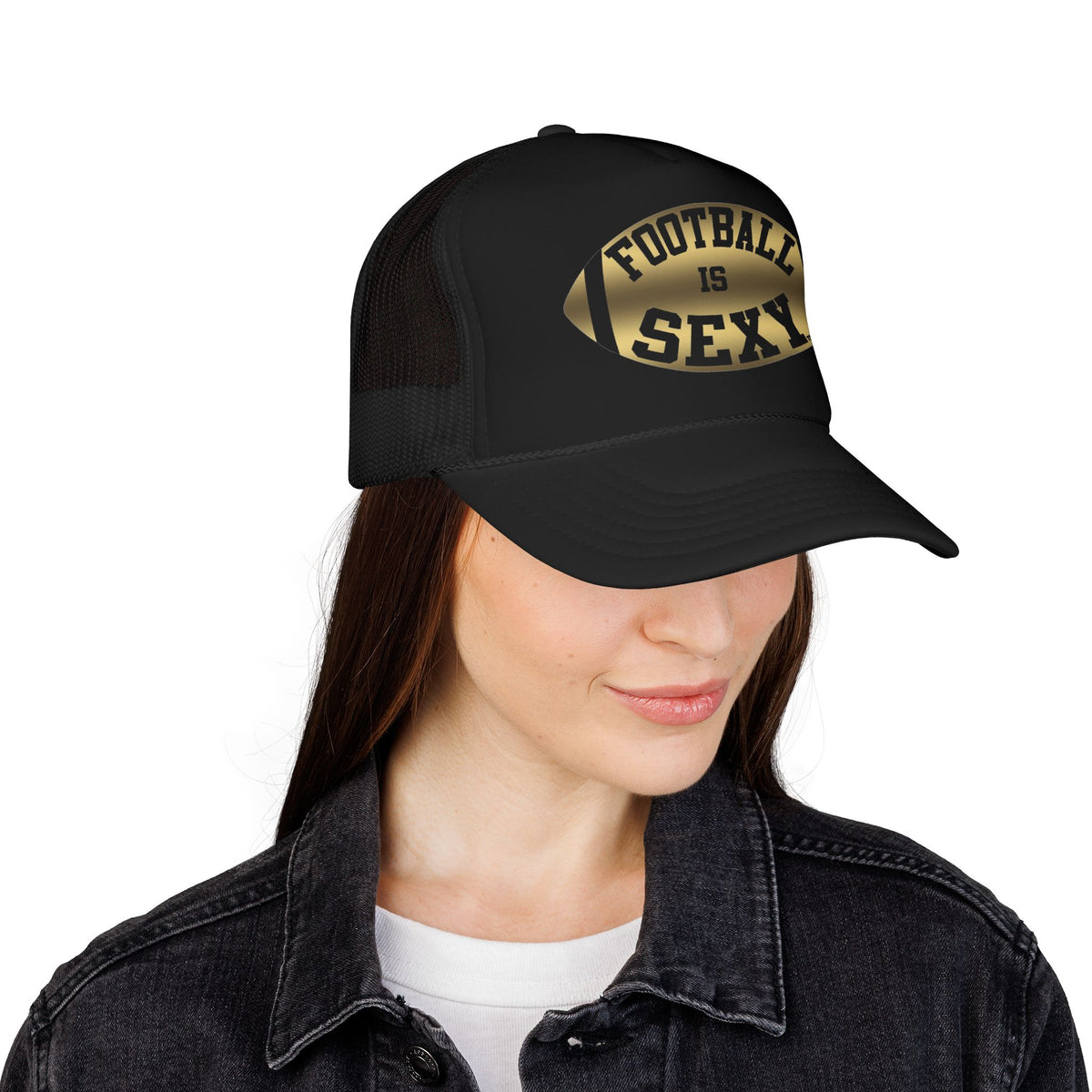 Football Is Sexy Black / Gold Logo Foam Trucker Hat