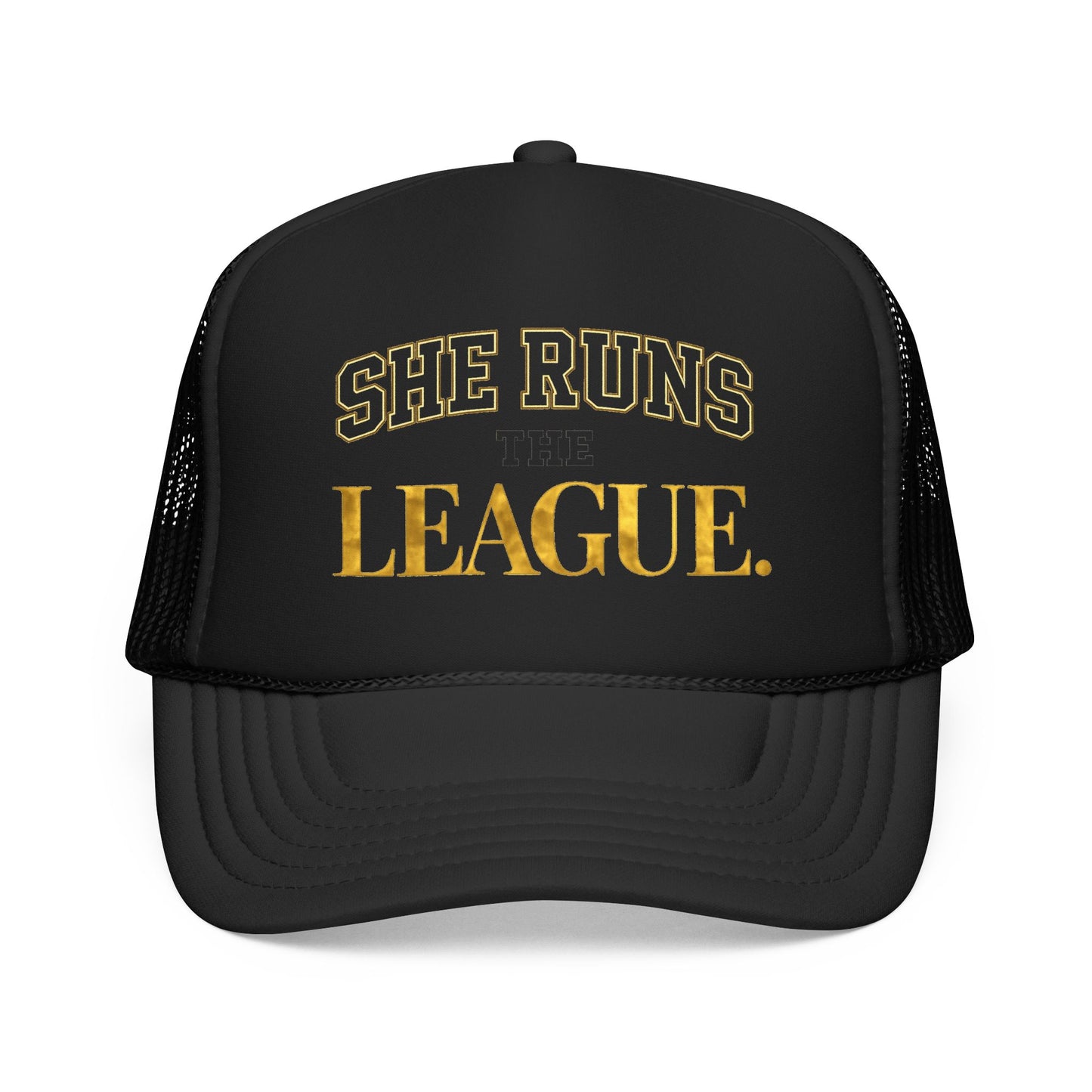 She Runs The League Foam Trucker Hat
