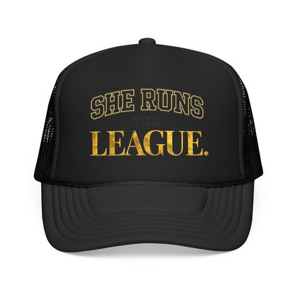 She Runs The League Foam Trucker Hat
