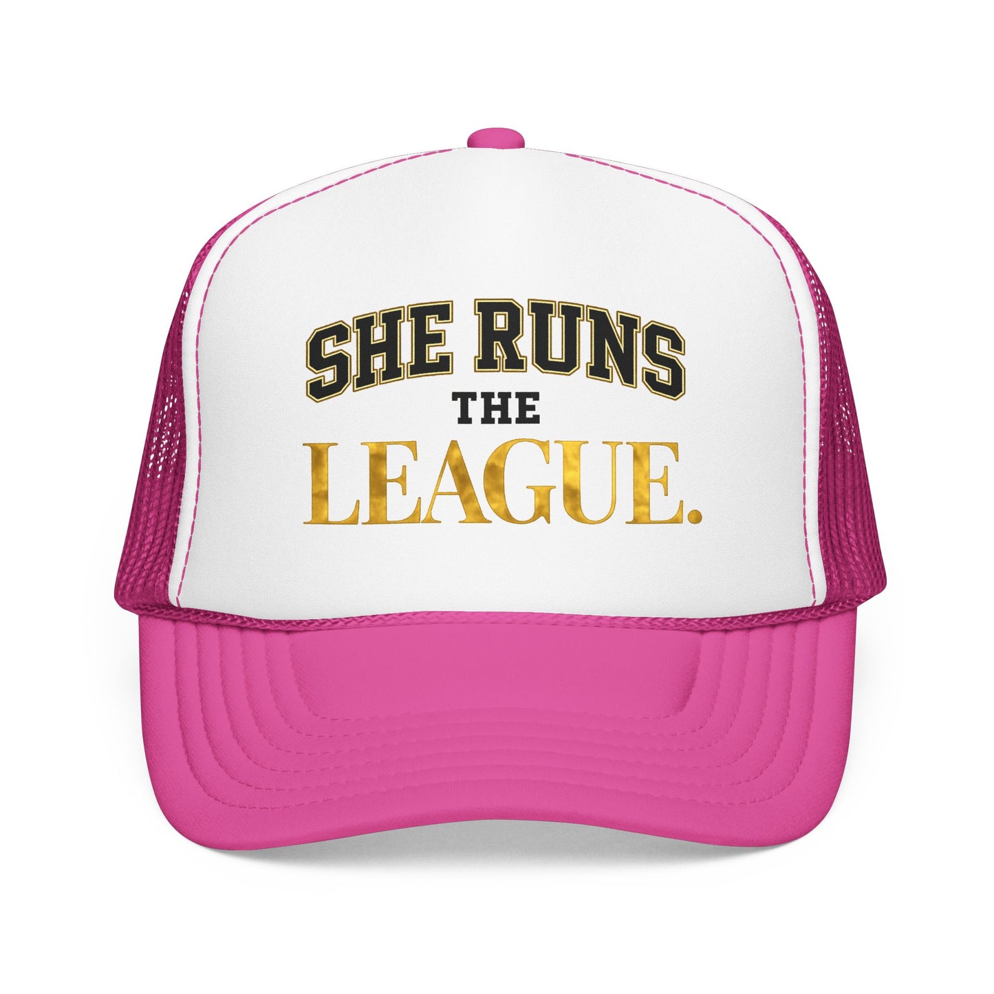 She Runs The League Foam Trucker Hat