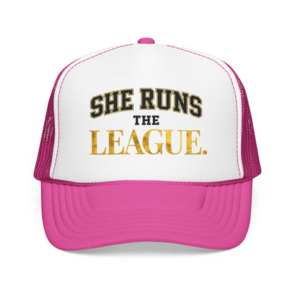 She Runs The League Foam Trucker Hat
