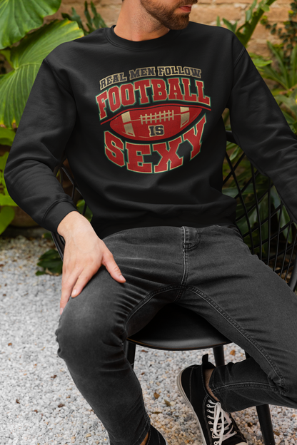 Real Men Follow Football is Sexy Crewneck Sweatshirt - Red/Gold