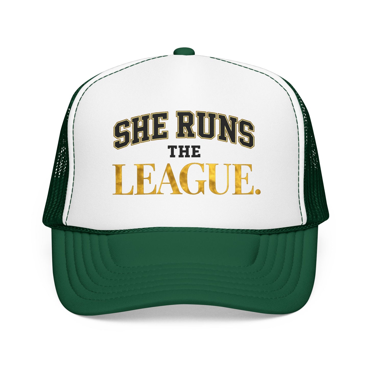 She Runs The League Foam Trucker Hat