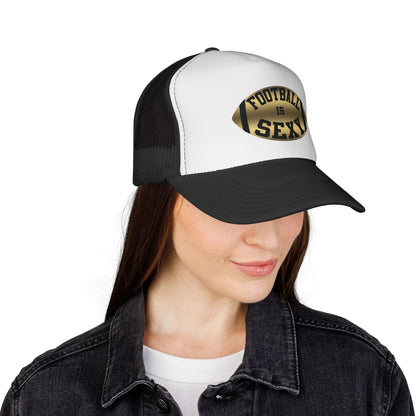 Football Is Sexy Gold and Black Logo Trucker Hat