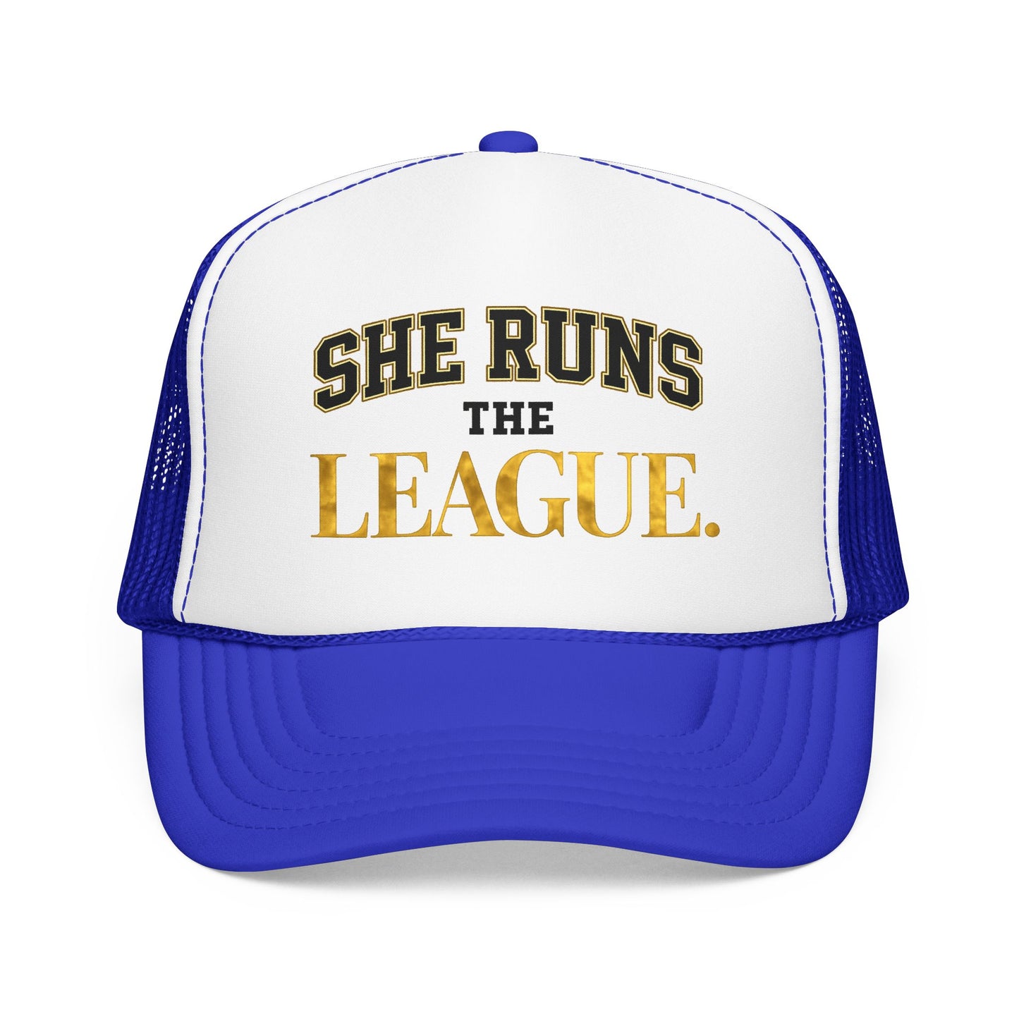 She Runs The League Foam Trucker Hat