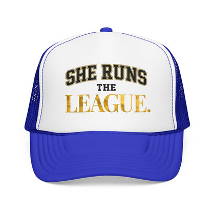 She Runs The League Foam Trucker Hat