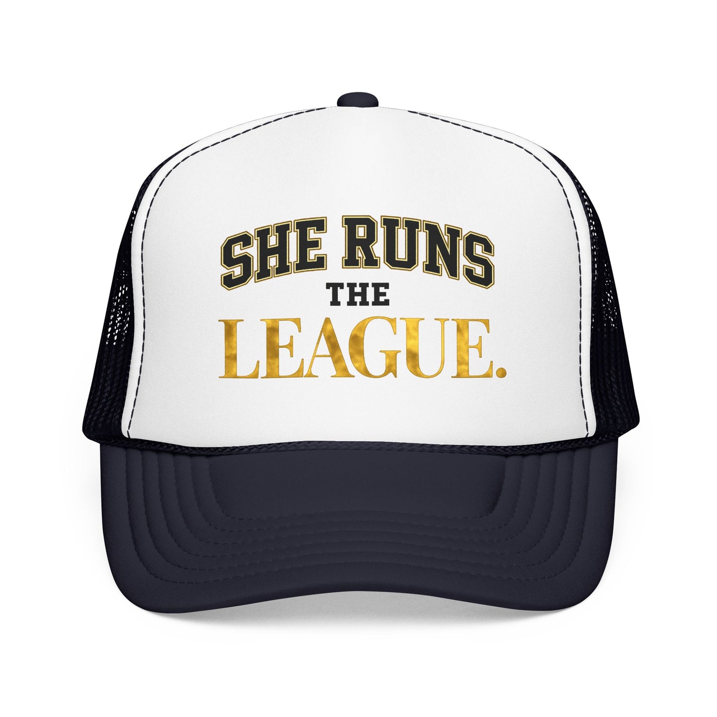She Runs The League Foam Trucker Hat