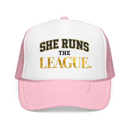 She Runs The League Foam Trucker Hat