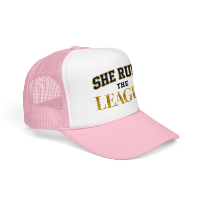 She Runs The League Foam Trucker Hat