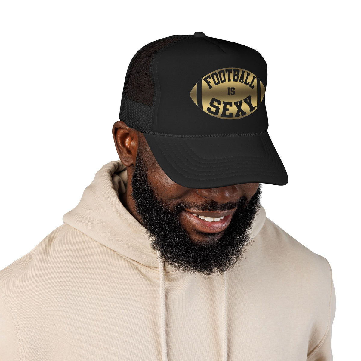 Football Is Sexy Black / Gold Logo Foam Trucker Hat