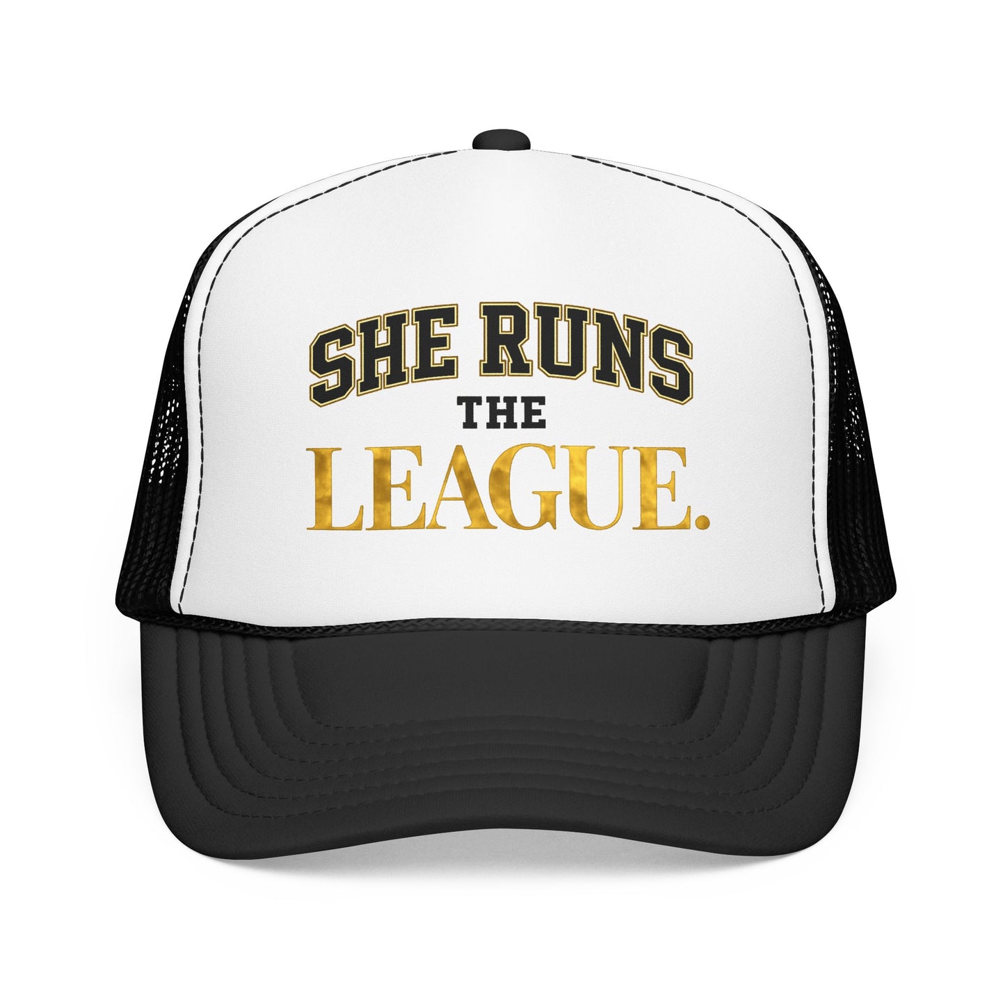 She Runs The League Foam Trucker Hat